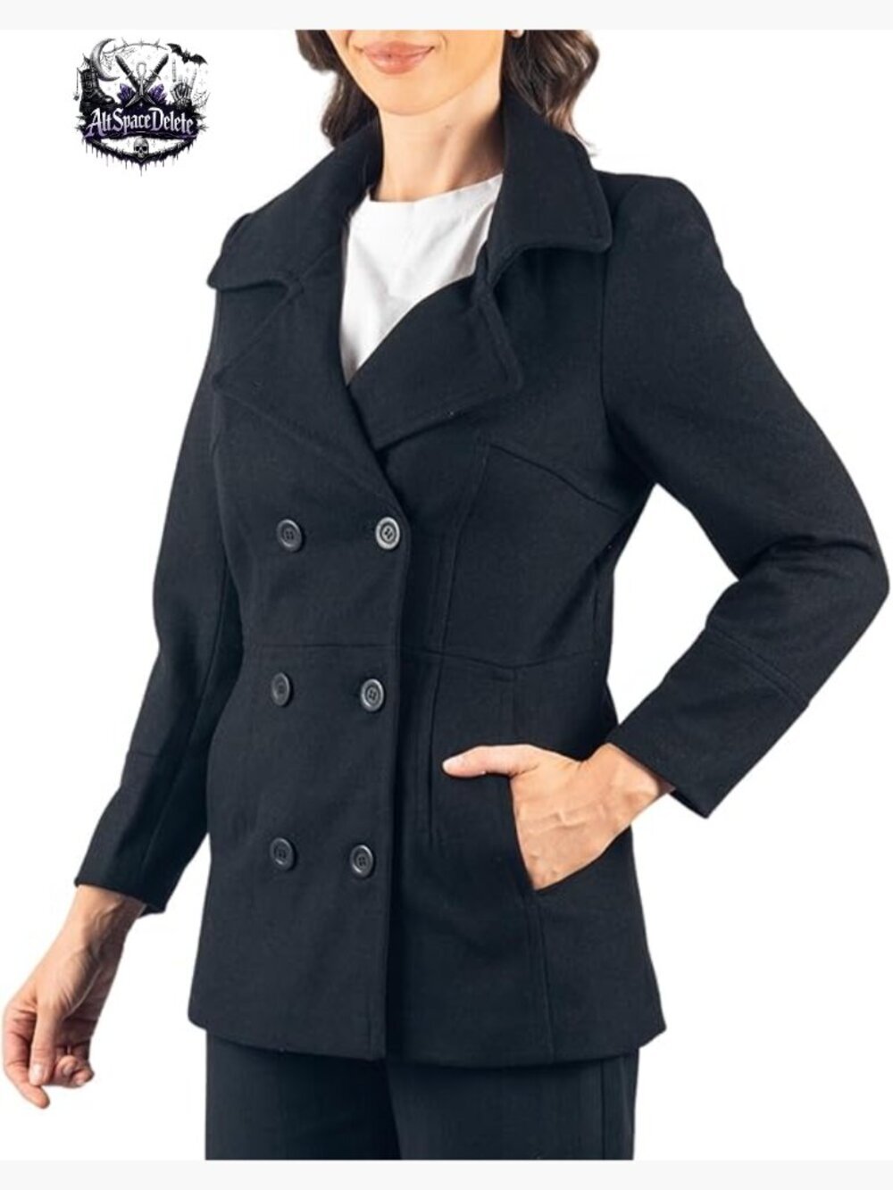 Wool Blend Peacoat Double-Breasted 3/4 Length Overcoat Women's Outerwear
